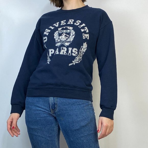 Vintage 90s DISTRESSED 'Universite Paris' Sweatshirt! Small - Picture 5 of 6